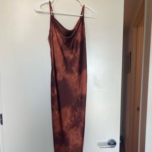 BEBE Rust Orange Satin Maxi Dress